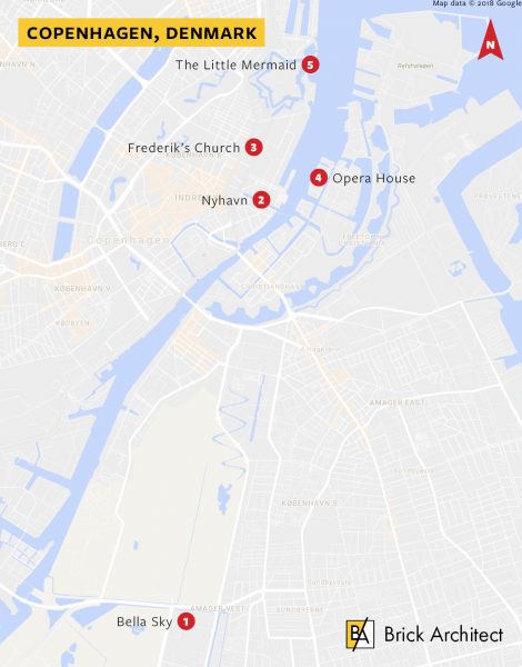The order of the buildings in the finished model roughly match how they appear on a map.
