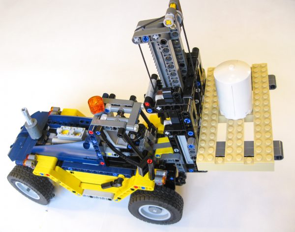 Pallet raised in the air.