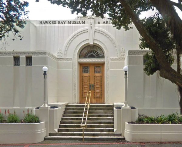 Restored Hawkes Bay Museum entrance, 1936/2013, in Napier, New Zealand. (Photo Google Earth)