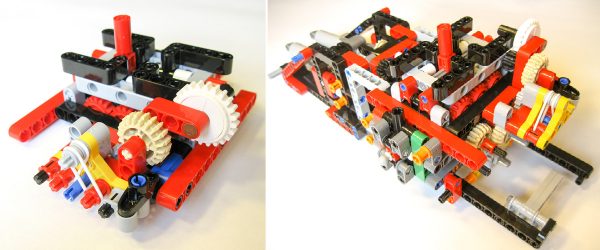 Last gearbox (left) attaches easily to previous gearbox (right).