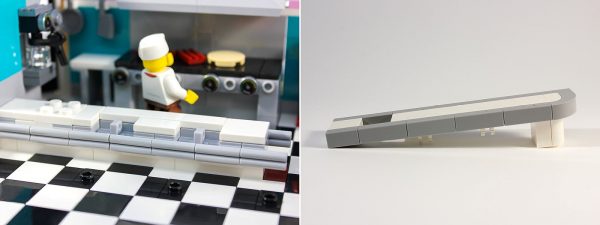 The curving SNOT built counter is attached to the base with click hinges.