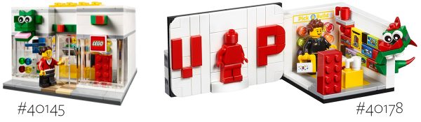 #40145 LEGO Store (left) and #40178 Iconic VIP Set Polybag (right)