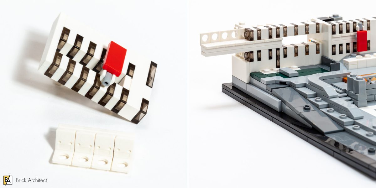 Modules containing Minifig Bracket element are carefully slid into place.