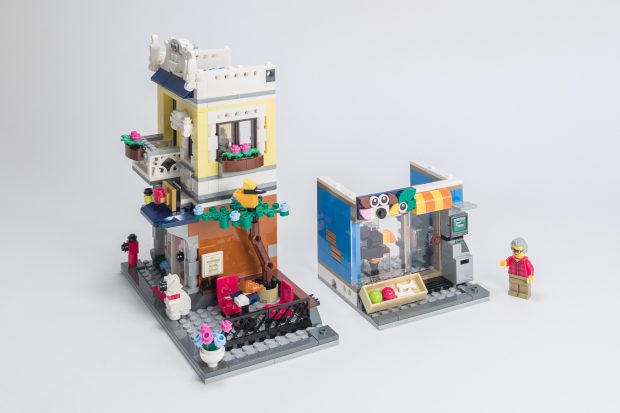 In Bag 4, we build the pet shop, complete with brick-built animals and an abstract sign.