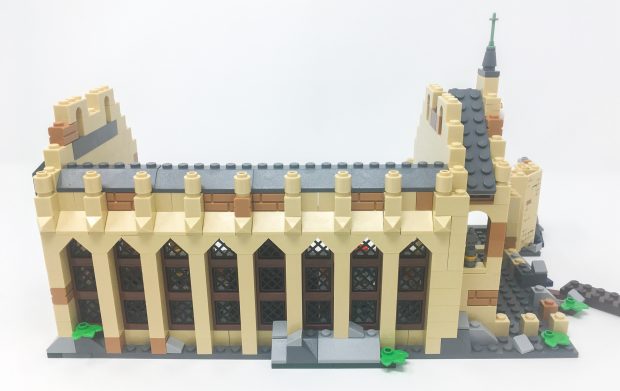 The pointed arches and spines give the castle a Gothic feel.