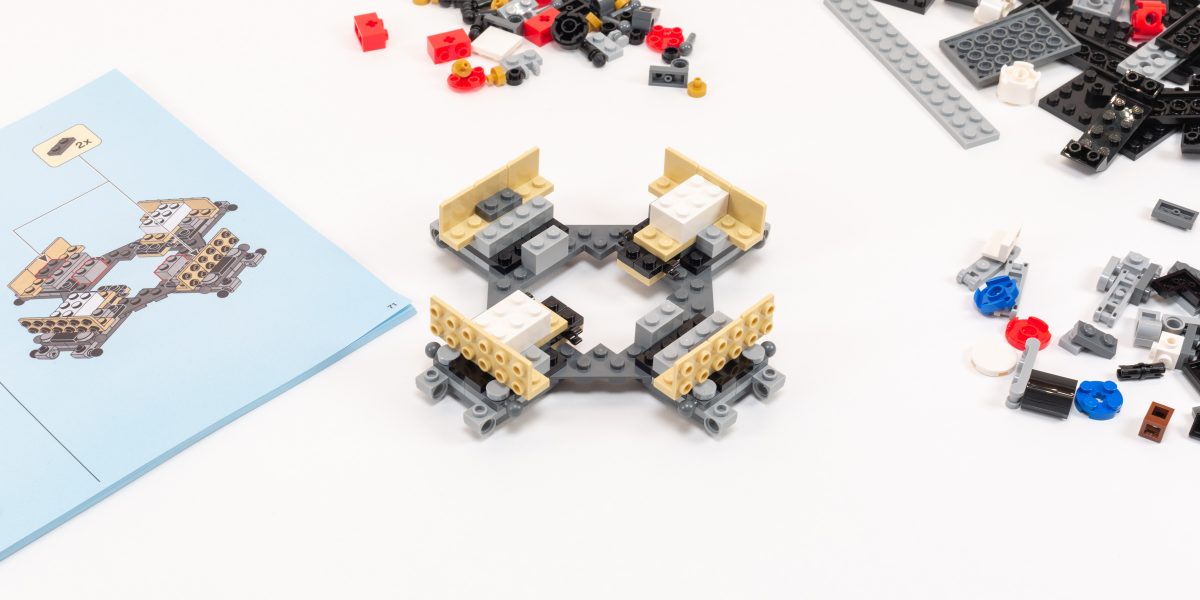 A hexagonal plate forms a sturdy base for the Lunar Lander.