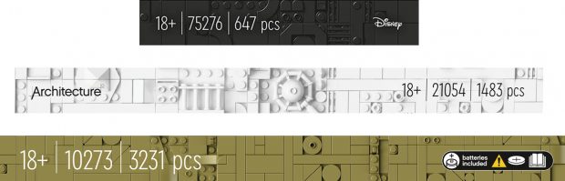 A narrow ribbon includes product details along the bottom of each box.