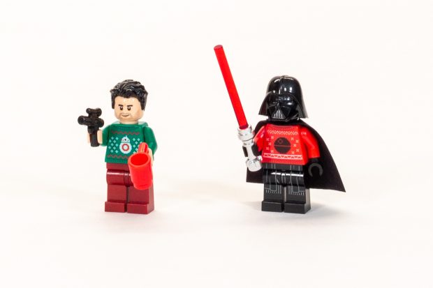 Poe Dameron with BB8 sweater, and Darth Vader with Death Star sweater.