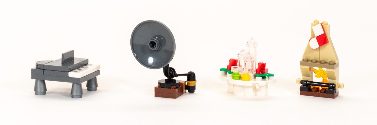 Piano, Phonograph, Ice Sculpture, and Fireplace.