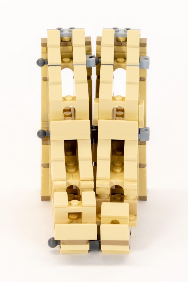 Curved seating is created using alternating wide and narrow modules.