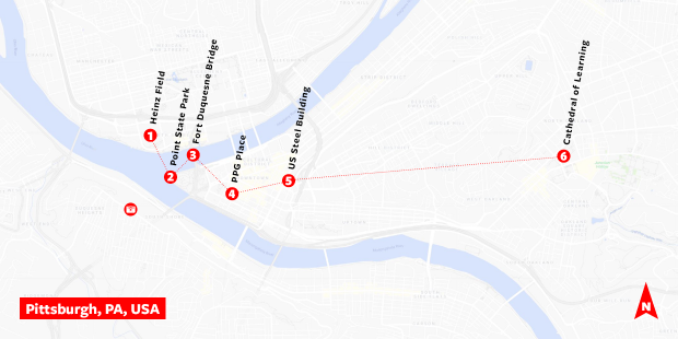 Map showing the location of landmarks featured in the model.