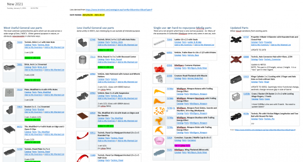 Screenshot showing how I track newly released parts in OneNote.
