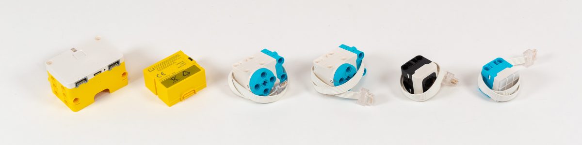 All of the electronics components included in the set (except for the Micro USB Cable which is also included.)