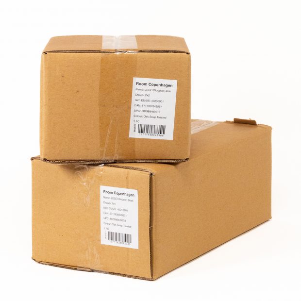 Wooden drawers are shipped in boring brown cardboard boxes.