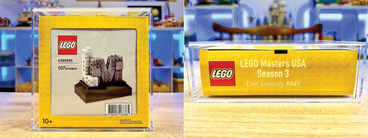 Erin had a custom engraved box made for her ultra-rare LEGO Masters contestant set.