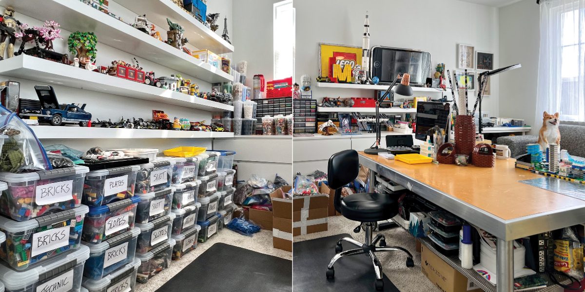 Kerry uses several LEGO storage products in his brightly lit LEGO room.