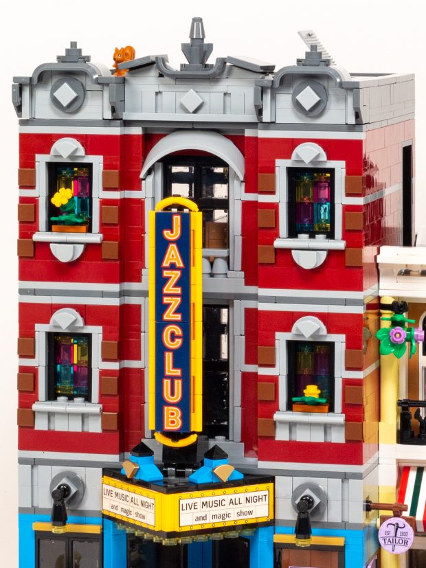 Details along roof edge & 'Jazz Club' signage.