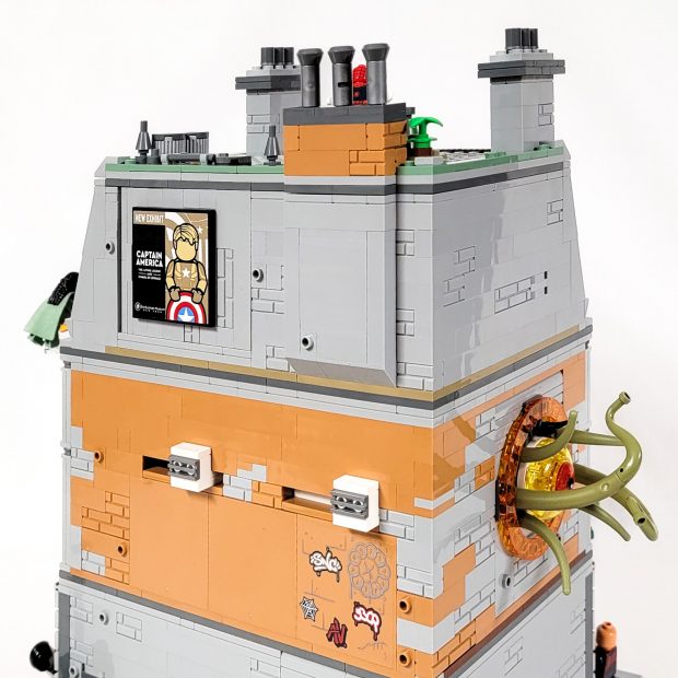 Captain America poster is on one of the removeable wall sections.