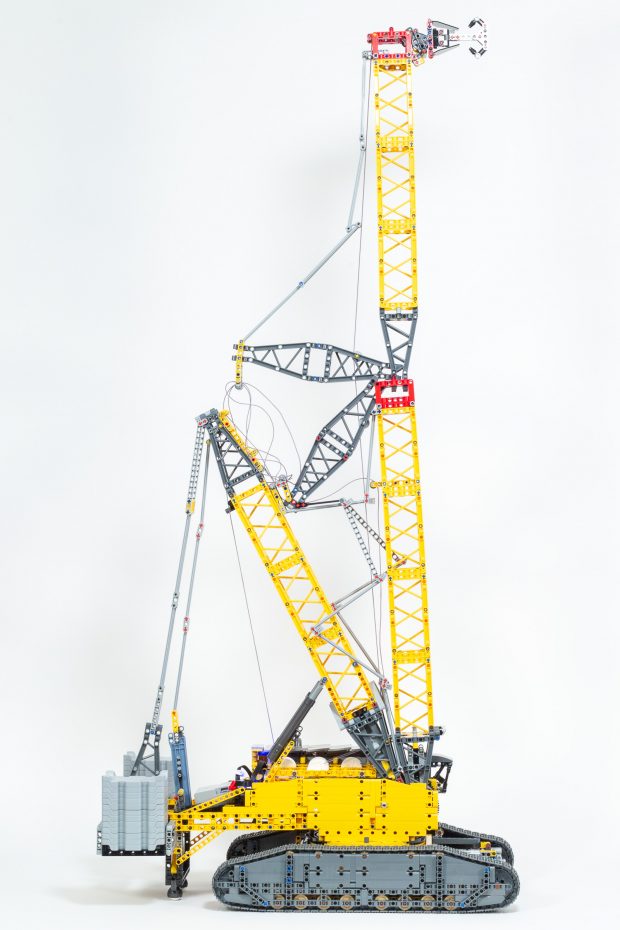Lifting the hook too far causes the crane to fold up on itself.
