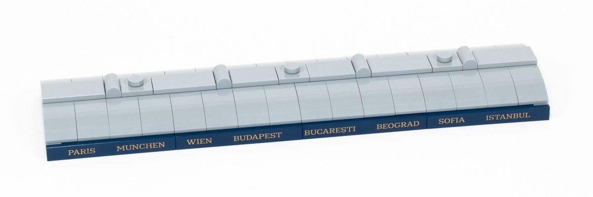 The roof assembly contains the names of eight cities on the route.