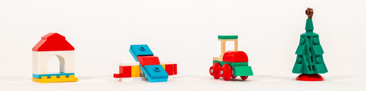 Dog House, Pet See-saw, Toy Train, and Christmas Tree.