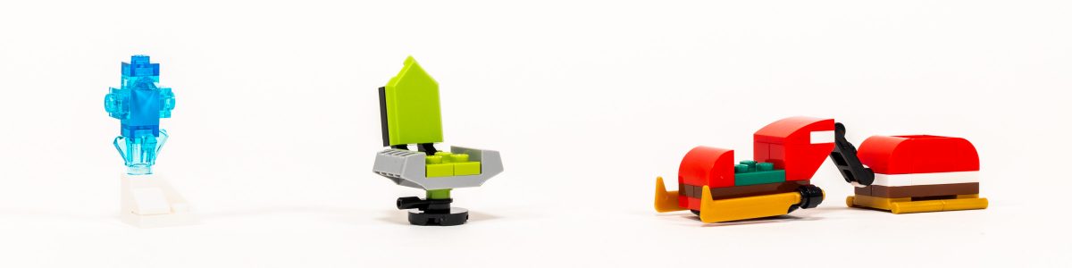 Ice Sculpture, Gaming Chair, and a Sleigh pulling a Sled.