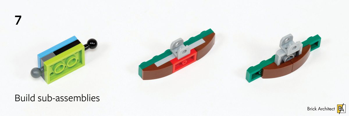 Build three small sub-assemblies using common parts.