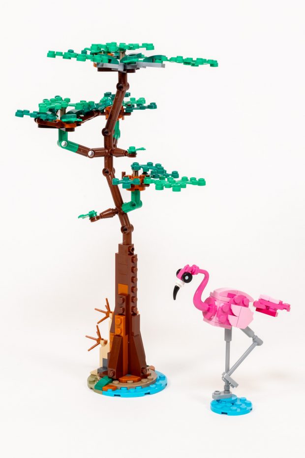 The tree looks scraggly but the flamingo is well designed.