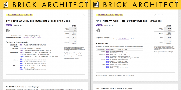 I cleaned up the pages where you learn more about each part.  (This is an example showing a retired part.)