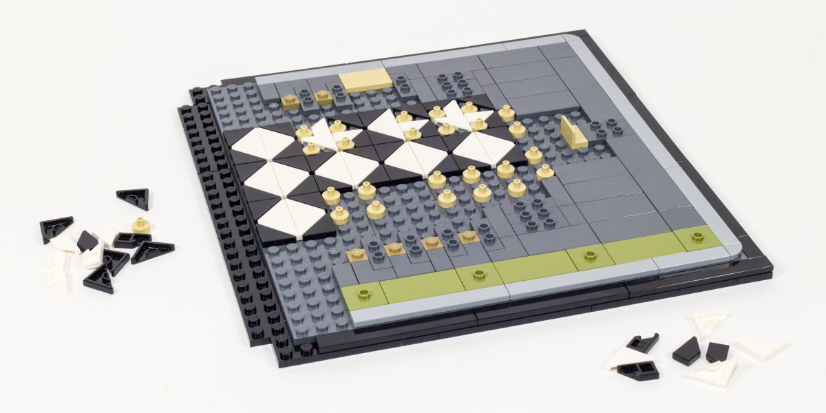 Building the elegant black-and-white tile floor.