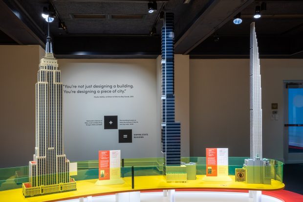 Three skyscrapers from New York City, including the Empire State Building (1931) on the left.