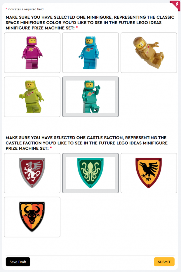Vote for the next LEGO Space minifigure color and Castle faction.