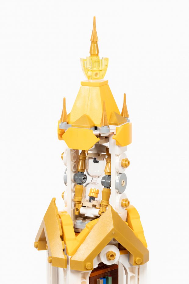 The central spire includes a brick-built hourglass.