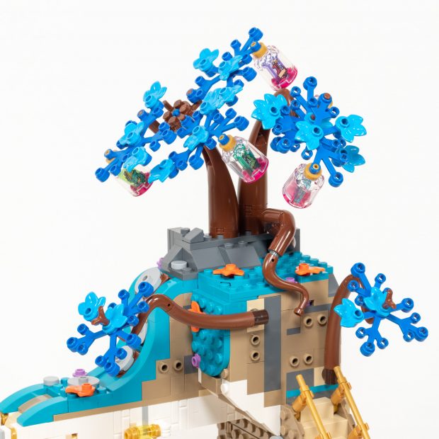 The right side features a tree with memories trapped in jars.