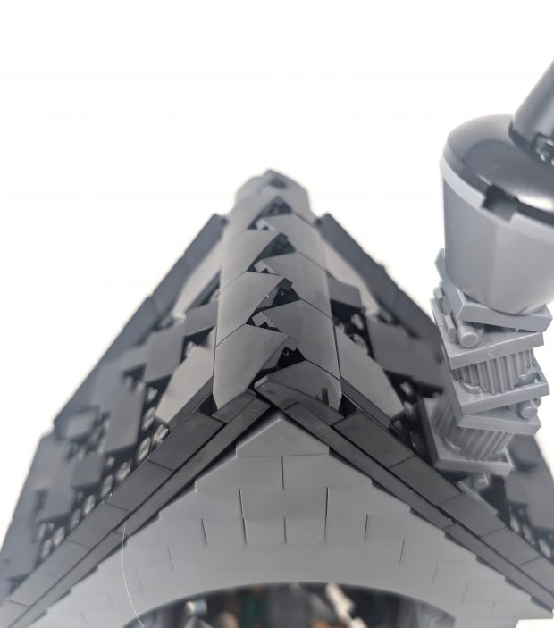 The roof ridge interlocks to blend the two halves.