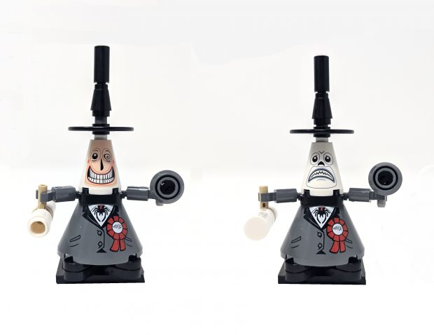 The mayor's head can be rotated to display both expressions.