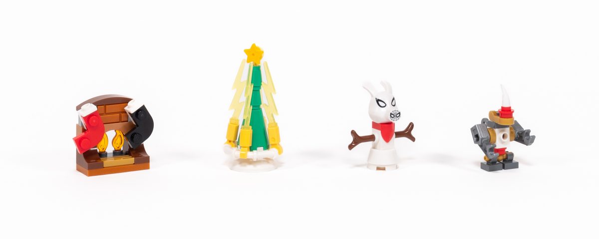 LEGO Spider-Man - Fireplace, Electrified Tree, Spider-Ham Snowman, and Robot.