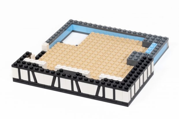 The iconic painted wood framing of Tudor architecture begins on the third floor.