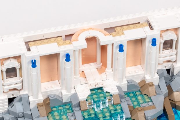 The center has a recessed niche where a statue will be added later.