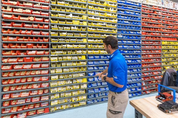 The extensive selection of parts is sorted by color.