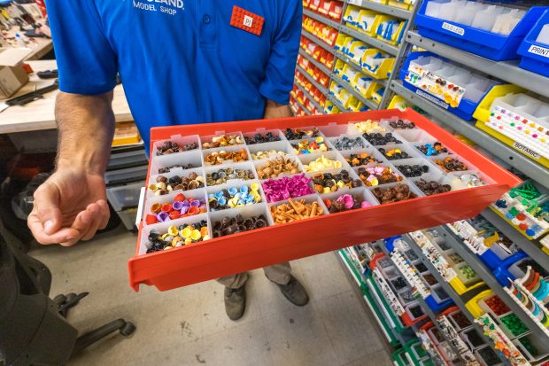 Specialty parts like this drawer of minifig hair is sorted by shape / mould.