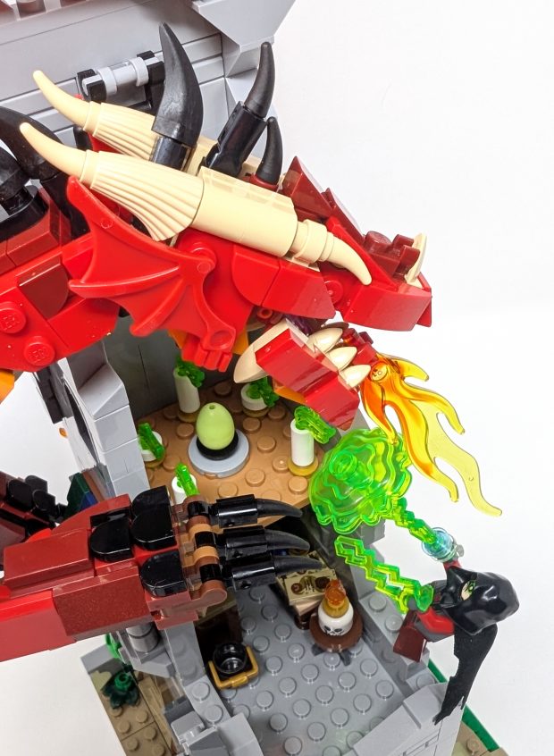 The size of the Red Dragon is noticeable when next to a minifigure.