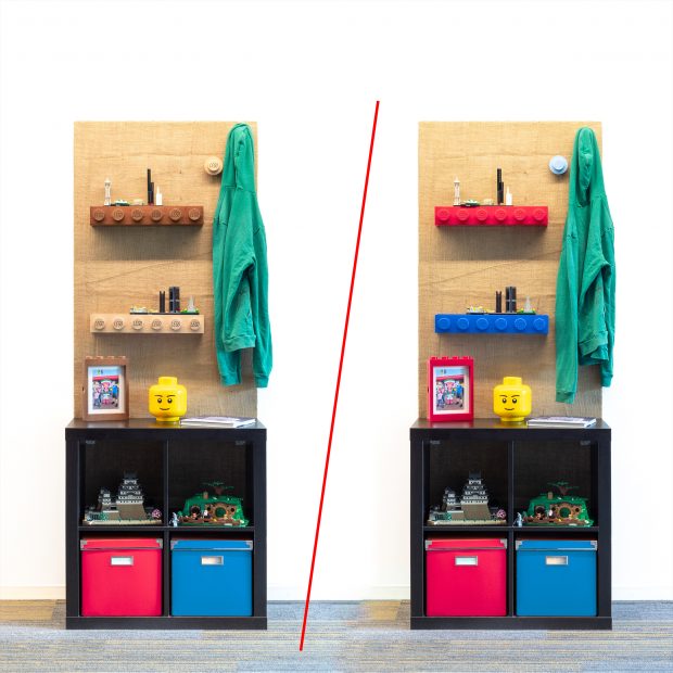 Comparing the wood and plastic decor as the backdrop for my office.