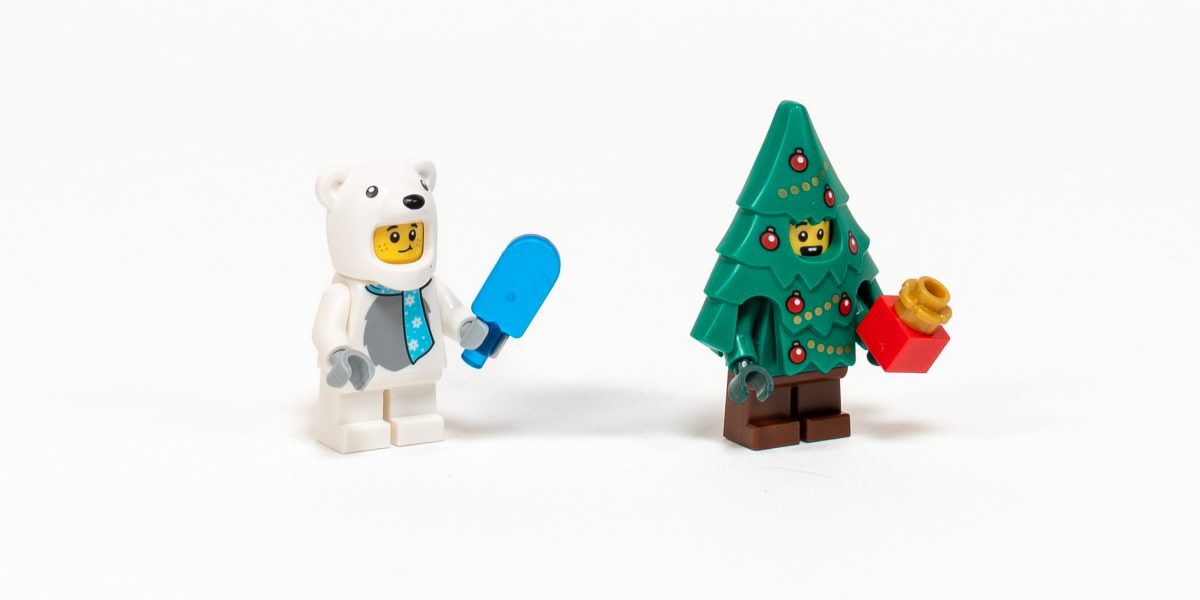 Polar Bear Costume (left) and Christmas Tree Costume (right).