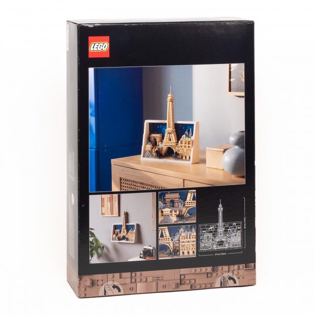 #21064 Paris - City of Love. The back of the box shows how it looks on display on a shelf or hanging from a wall.