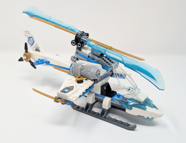 The helicopter is detailed but small unlike the motorbike.