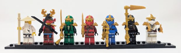 All of the iconic Ninjago ninjas are included in this display.