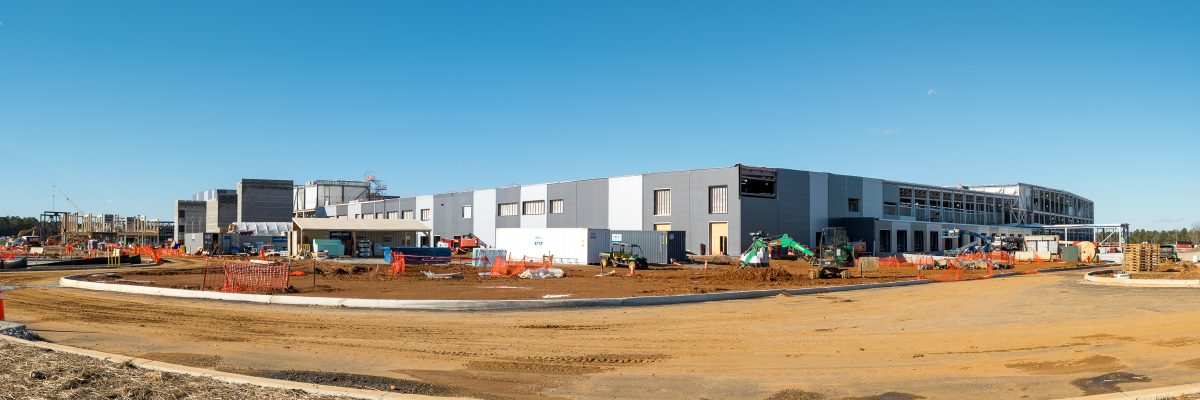 South and East-facing walls of the building. (Panorama stitched from multiple photos)