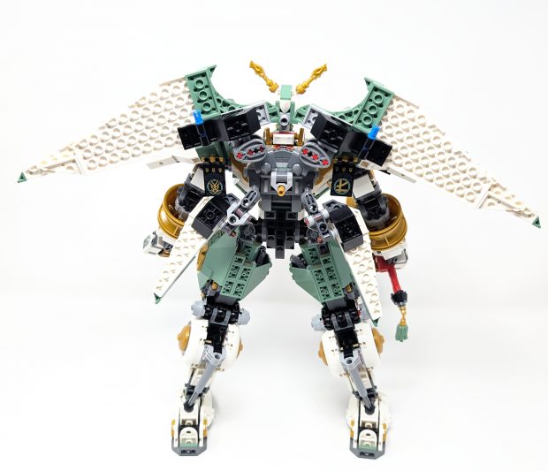 The full extent of how the mech is put together is visible from behind.