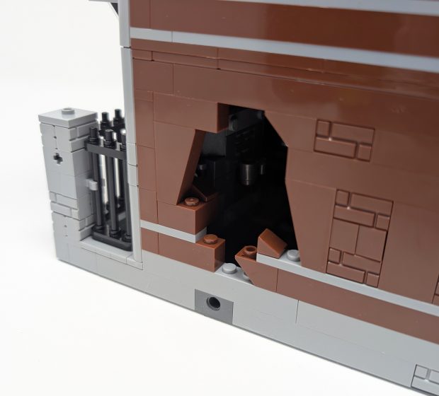 The hole in the wall gets hidden when another set is placed adjacent.